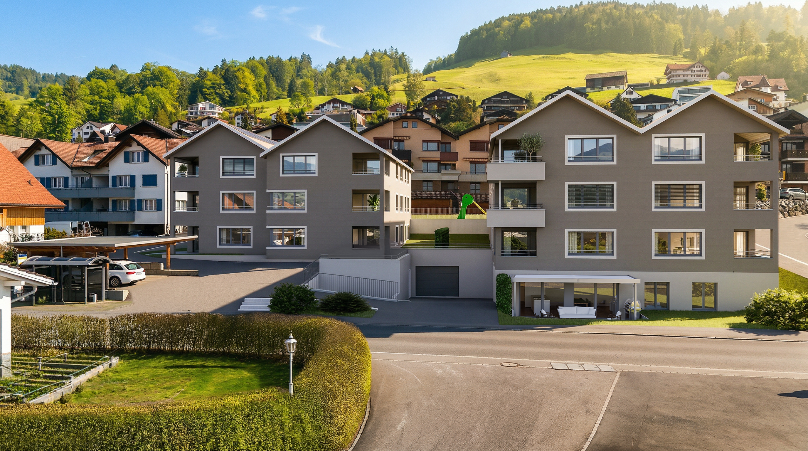 Architektur-Visualisierung Mirabell, Aussenansicht Haus A und Haus B